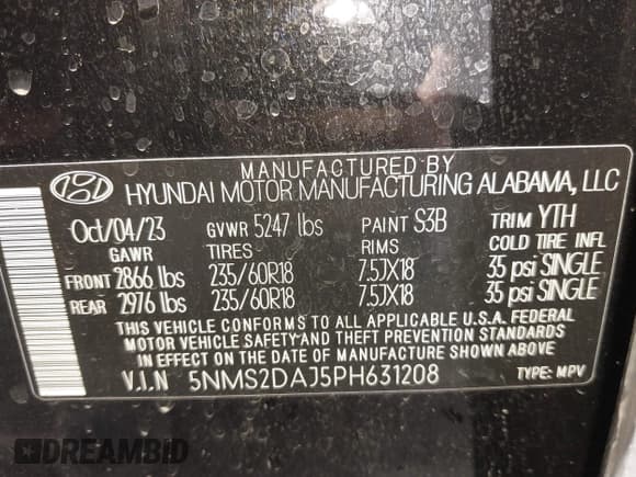 ✅ 2023 Hyundai Santa Fe SEL • VIN: 5NMS2DAJ5PH631208 • Лот: 43361902. Опубликован ранее на IAAI с пробегом 38 280 миль. Бесплатный доступ к архиву аукционных продаж из США и подробный отчёт об истории автомобиля на DreamBid. Изображение 9.