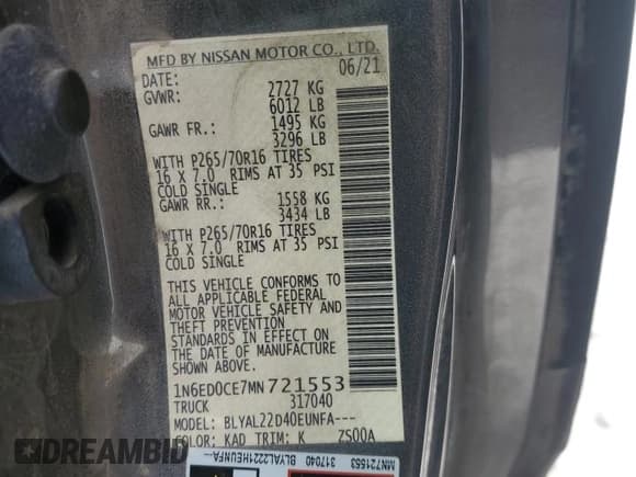 ✅ 2021 Nissan Frontier S • VIN: 1N6ED0CE7MN721553 • Лот: 86319595. Опубликован ранее на Copart с пробегом 118 119 миль. Бесплатный доступ к архиву аукционных продаж из США и подробный отчёт об истории автомобиля на DreamBid. Изображение 12.