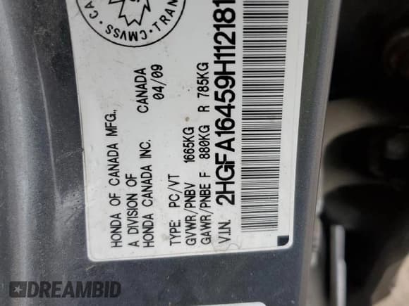 ✅ 2009 Honda Civic DX-G • VIN: 2HGFA16459H112181 • Лот: 56302295. Опубликован ранее на Copart с пробегом 225 711 миль. Бесплатный доступ к архиву аукционных продаж из США и подробный отчёт об истории автомобиля на DreamBid. Изображение 12.