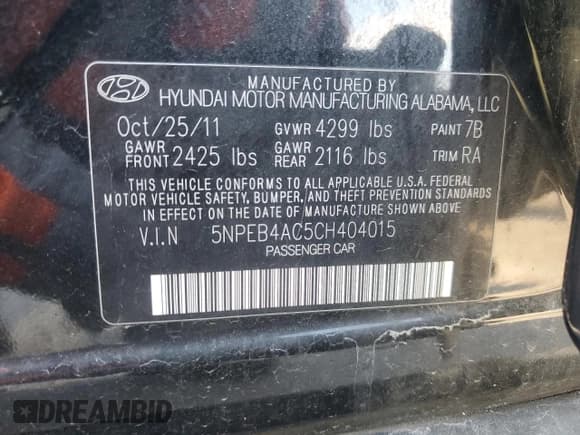 ✅ 2012 Hyundai Sonata GLS • VIN: 5NPEB4AC5CH404015 • Lot: 90142035. Wystawiony na Copart z przebiegiem 85 042 mil. Bezpłatny archiwum sprzedaży aukcyjnych z USA i szczegółowy raport historii pojazdu na DreamBid. Zdjęcie 12.