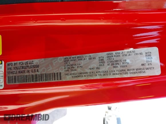 ✅ 2023 Jeep Gladiator Rubicon • VIN: 1C6JJTBG2PL509200 • Lot: 42537312. Wystawiony na IAAI z przebiegiem Nie podano. Bezpłatny archiwum sprzedaży aukcyjnych z USA i szczegółowy raport historii pojazdu na DreamBid. Zdjęcie 8.