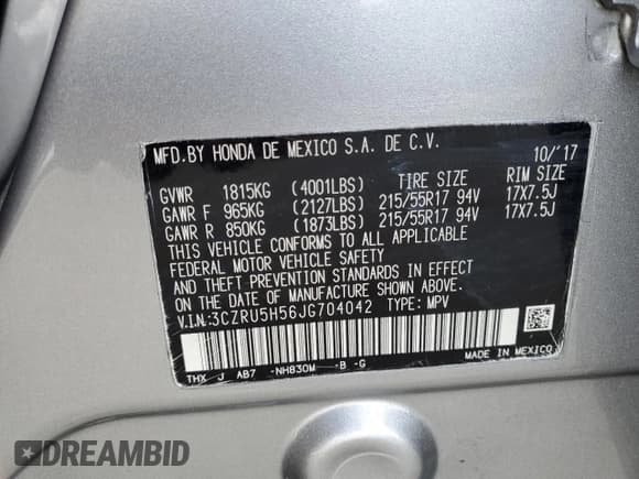 ✅ 2018 Honda HR-V EX • VIN: 3CZRU5H56JG704042 • Lot: 82408515. Wystawiony na Copart z przebiegiem 95 728 mil. Bezpłatny archiwum sprzedaży aukcyjnych z USA i szczegółowy raport historii pojazdu na DreamBid. Zdjęcie 13.