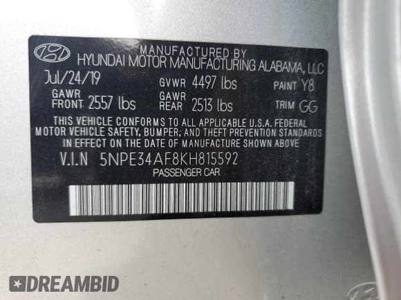 ✅ 2019 Hyundai Sonata SEL • VIN: 5NPE34AF8KH815592 • Лот: 52443343. Опубликован ранее на Copart с пробегом 35 034 миль. Бесплатный доступ к архиву аукционных продаж из США и подробный отчёт об истории автомобиля на DreamBid. Изображение 13.