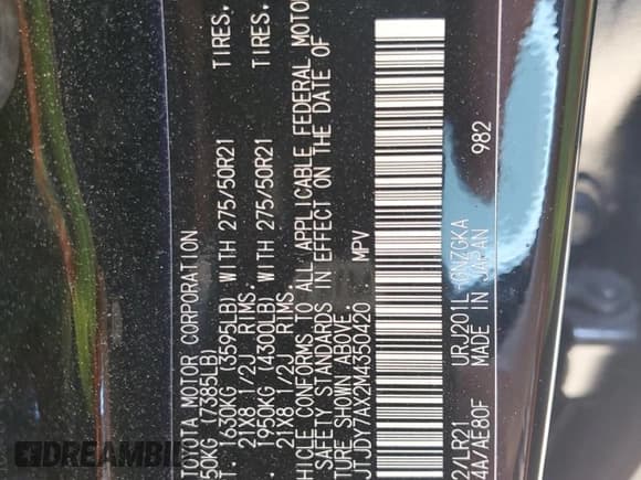 ✅ 2021 Lexus LX 570 • VIN: JTJDY7AX2M4350420 • Lot: 46682654. Listed on Copart with 40,532 mi. Free auction sales archive from the USA and detailed vehicle history report at DreamBid. Image 12.