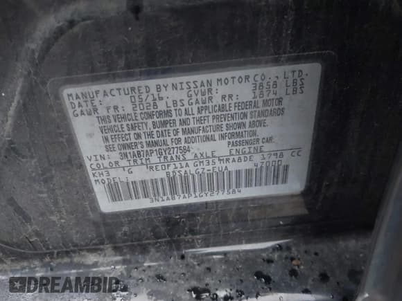 ✅ 2016 Nissan Sentra SV • VIN: 3N1AB7AP1GY277584 • Лот: 41627511. Опубликован ранее на IAAI с пробегом 210 887 миль. Бесплатный доступ к архиву аукционных продаж из США и подробный отчёт об истории автомобиля на DreamBid. Изображение 9.