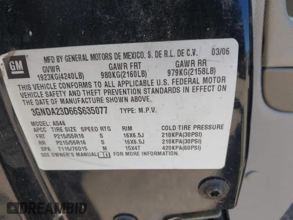 ✅ 2006 Chevrolet HHR LT • VIN: 3GNDA23D66S635077 • Lot: 41698557. Listed on IAAI with 167,234 mi. Free auction sales archive from the USA and detailed vehicle history report at DreamBid. Image 9.