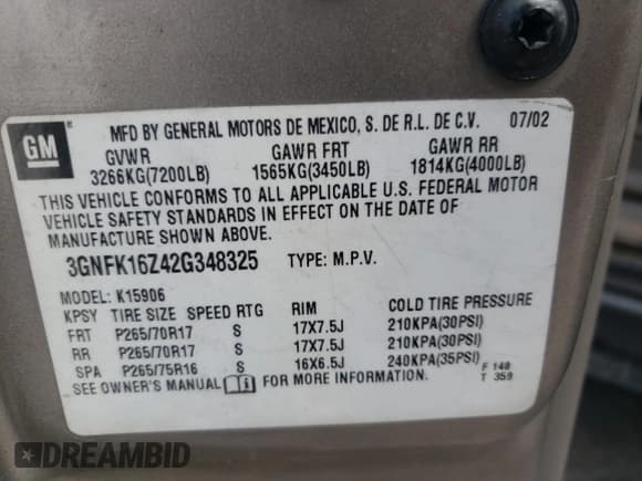 ✅ 2002 Chevrolet Suburban Z71 • VIN: 3GNFK16Z42G348325 • Lot: 55490665. Listed on Copart with 343,745 mi. Free auction sales archive from the USA and detailed vehicle history report at DreamBid. Image 13.