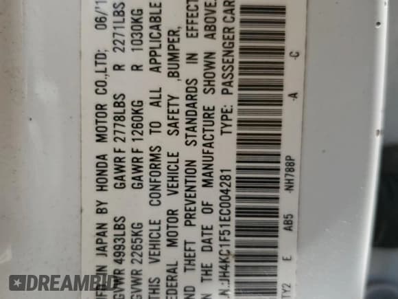 ✅ 2014 Acura RLX Technology • VIN: JH4KC1F51EC004281 • Lot: 59024315. Listed on Copart with 126,252 mi. Free auction sales archive from the USA and detailed vehicle history report at DreamBid. Image 12.