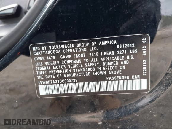 ✅ 2013 Volkswagen Passat SE • VIN: 1VWBH7A33DC000739 • Лот: 42348369. Опубликован ранее на IAAI с пробегом 154 793 миль. Бесплатный доступ к архиву аукционных продаж из США и подробный отчёт об истории автомобиля на DreamBid. Изображение 9.