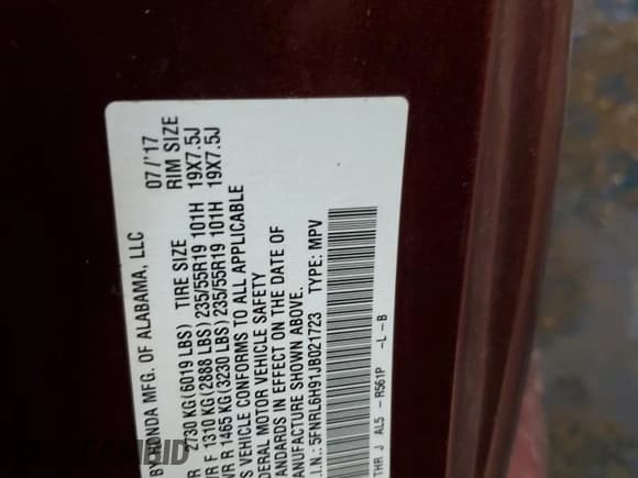 ✅ 2018 Honda Odyssey Elite • VIN: 5FNRL6H91JB021723 • Lot: 44399815. Listed on Copart with 111,610 mi. Free auction sales archive from the USA and detailed vehicle history report at DreamBid. Image 13.