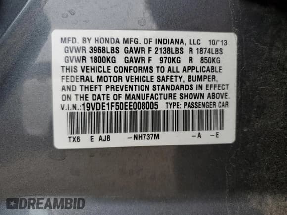 ✅ 2014 Acura ILX Premium • VIN: 19VDE1F50EE008005 • Lot: 59624555. Listed on Copart with 178,138 mi. Free auction sales archive from the USA and detailed vehicle history report at DreamBid. Image 12.