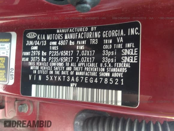 ✅ 2014 Kia Sorento LX • VIN: 5XYKT3A67EG478521 • Lot: 25649834. Listed on IAAI with 69,486 mi. Free auction sales archive from the USA and detailed vehicle history report at DreamBid. Image 9.