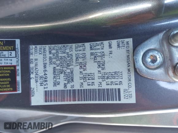 ✅ 2022 Nissan Frontier S • VIN: 1N6ED1CL8NN649851 • Lot: 43564716. Listed on IAAI with 60,344 mi. Free auction sales archive from the USA and detailed vehicle history report at DreamBid. Image 9.