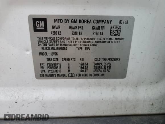 2018 Chevrolet Trax LT с VIN KL7CJLSB2JB680464, выставлен на аукционе Copart как лот 86066145 с пробегом 76 127 миль миль и Списание • Salvage title. История ставок и продаж доступна на DreamBid. Изображение 13.