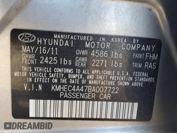 ✅ 2011 Hyundai Sonata Hybrid • VIN: KMHEC4A47BA007722 • Лот: 85583145. Опубликован ранее на Copart с пробегом Не указан. Бесплатный доступ к архиву аукционных продаж из США и подробный отчёт об истории автомобиля на DreamBid. Изображение 12.