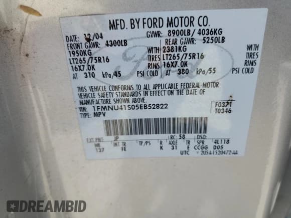 ✅ 2005 Ford Excursion Special Serv • VIN: 1FMNU41S05EB52822 • Лот: 66126504. Опубликован ранее на Copart с пробегом 200 964 миль. Бесплатный доступ к архиву аукционных продаж из США и подробный отчёт об истории автомобиля на DreamBid. Изображение 15.