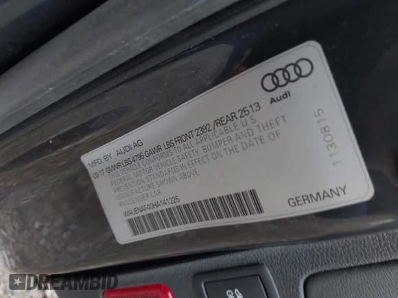 ✅ 2017 Audi A4 Premium Plus • VIN: WAUENAF40HA141225 • Lot: 43613301. Listed on IAAI with 78,438 mi. Free auction sales archive from the USA and detailed vehicle history report at DreamBid. Image 9.