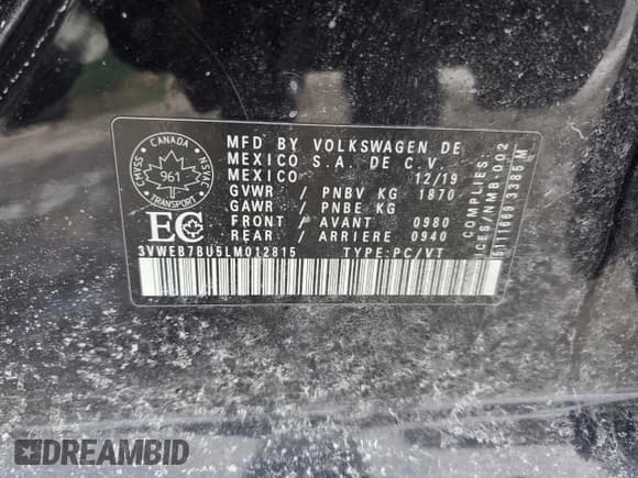 ✅ 2020 Volkswagen Jetta SEL • VIN: 3VWEB7BU5LM012815 • Lot: 46930415. Listed on Copart with 73,448 mi. Free auction sales archive from the USA and detailed vehicle history report at DreamBid. Image 12.