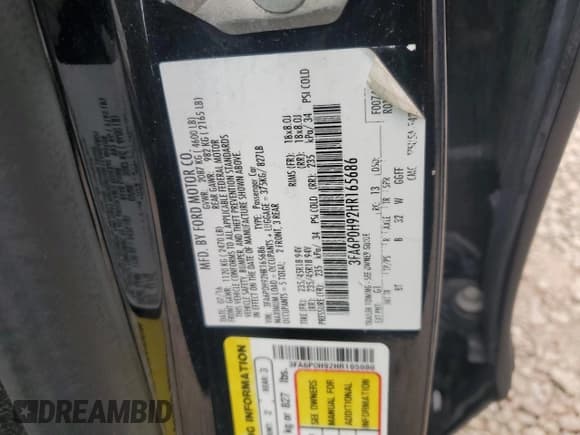 ✅ 2017 Ford Fusion SE • VIN: 3FA6P0H92HR165686 • Лот: 60119005. Опубликован ранее на Copart с пробегом 116 361 миль. Бесплатный доступ к архиву аукционных продаж из США и подробный отчёт об истории автомобиля на DreamBid. Изображение 12.