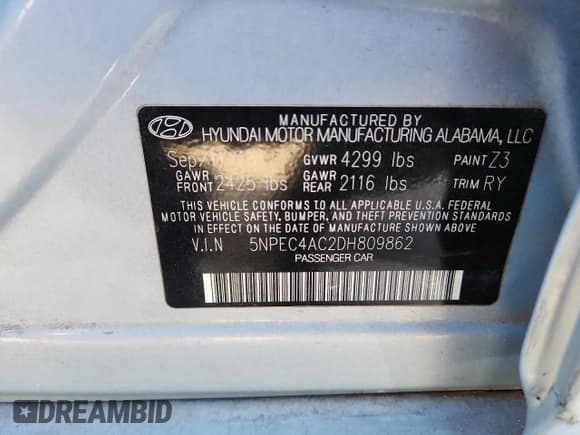 ✅ 2013 Hyundai Sonata SE • VIN: 5NPEC4AC2DH809862 • Lot: 87446355. Listed on Copart with 104,027 mi. Free auction sales archive from the USA and detailed vehicle history report at DreamBid. Image 12.