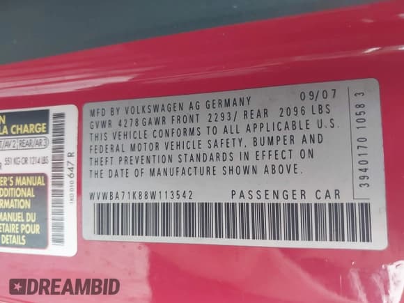 ✅ 2008 Volkswagen Rabbit S • VIN: WVWBA71K88W113542 • Lot: 42368934. Listed on IAAI with 101,785 mi. Free auction sales archive from the USA and detailed vehicle history report at DreamBid. Image 9.