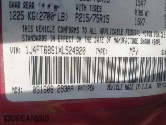 ✅ 1999 Jeep Cherokee Sport • VIN: 1J4FT68S1XL524920 • Lot: 42573271. Listed on IAAI with 352,914 mi. Free auction sales archive from the USA and detailed vehicle history report at DreamBid. Image 9.