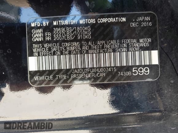 ✅ 2017 Mitsubishi Lancer ES • VIN: JA32U2FUXHU007415 • Lot: 41988810. Listed on IAAI with 85,811 mi. Free auction sales archive from the USA and detailed vehicle history report at DreamBid. Image 9.