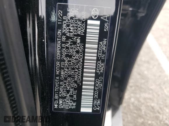 ✅ 2022 Toyota Mirai Limited • VIN: JTDAAAAA5NA007591 • Lot: 91446365. Listed on Copart with 19,171 mi. Free auction sales archive from the USA and detailed vehicle history report at DreamBid. Image 12.