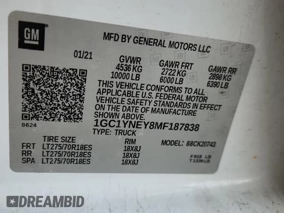 ✅ 2021 Chevrolet Silverado 2500HD LT • VIN: 1GC1YNEY8MF187838 • Lot: 68161805. Wystawiony na Copart z przebiegiem 113 341 mil. Bezpłatny archiwum sprzedaży aukcyjnych z USA i szczegółowy raport historii pojazdu na DreamBid. Zdjęcie 12.
