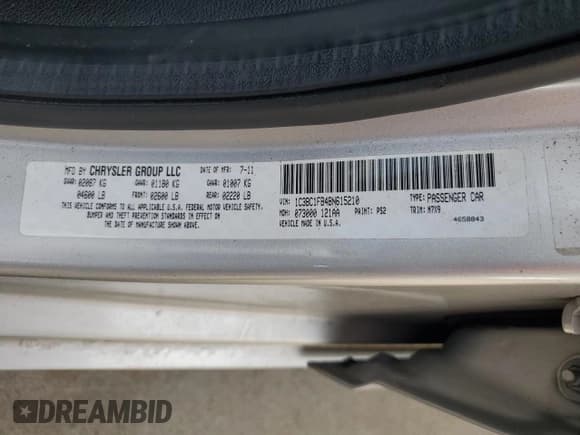 ✅ 2011 Chrysler 200 Touring • VIN: 1C3BC1FB4BN615210 • Lot: 64874305. Listed on Copart with 103,311 mi. Free auction sales archive from the USA and detailed vehicle history report at DreamBid. Image 12.