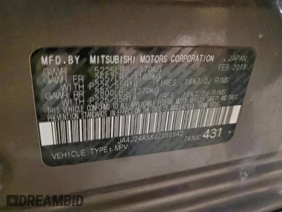 ✅ 2018 Mitsubishi Outlander SEL • VIN: JA4J24A5XJZ050542 • Lot: 96151255. Listed on Copart with 286,421 mi. Free auction sales archive from the USA and detailed vehicle history report at DreamBid. Image 13.