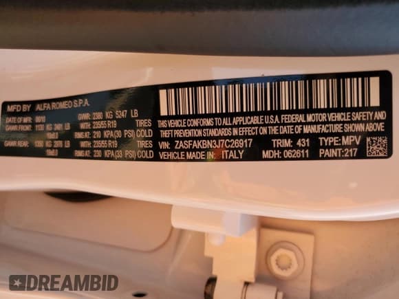 ✅ 2018 Alfa Romeo Stelvio Ti • VIN: ZASFAKBN3J7C26917 • Лот: 68810165. Опубликован ранее на Copart с пробегом 72 925 миль. Бесплатный доступ к архиву аукционных продаж из США и подробный отчёт об истории автомобиля на DreamBid. Изображение 13.