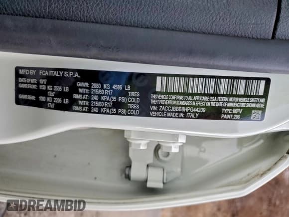 ✅ 2017 Jeep Renegade Latitude • VIN: ZACCJBBB8HPG44209 • Лот: 94493475. Опубликован ранее на Copart с пробегом 118 405 миль. Бесплатный доступ к архиву аукционных продаж из США и подробный отчёт об истории автомобиля на DreamBid. Изображение 13.