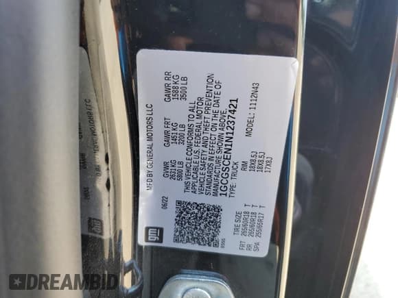 ✅ 2022 Chevrolet Colorado 2WD LT • VIN: 1GCGSCEN1N1237421 • Лот: 66581524. Опубликован ранее на Copart с пробегом 17 409 миль. Бесплатный доступ к архиву аукционных продаж из США и подробный отчёт об истории автомобиля на DreamBid. Изображение 12.