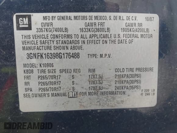 ✅ 2008 Chevrolet Suburban LTZ • VIN: 3GNFK16398G176488 • Lot: 42601874. Listed on IAAI with 239,248 mi. Free auction sales archive from the USA and detailed vehicle history report at DreamBid. Image 9.