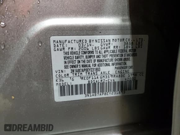 ✅ 2014 Nissan Sentra FE+ S • VIN: 3N1AB7AP8EY231893 • Lot: 70277865. Wystawiony na Copart z przebiegiem 117 382 mil. Bezpłatny archiwum sprzedaży aukcyjnych z USA i szczegółowy raport historii pojazdu na DreamBid. Zdjęcie 12.