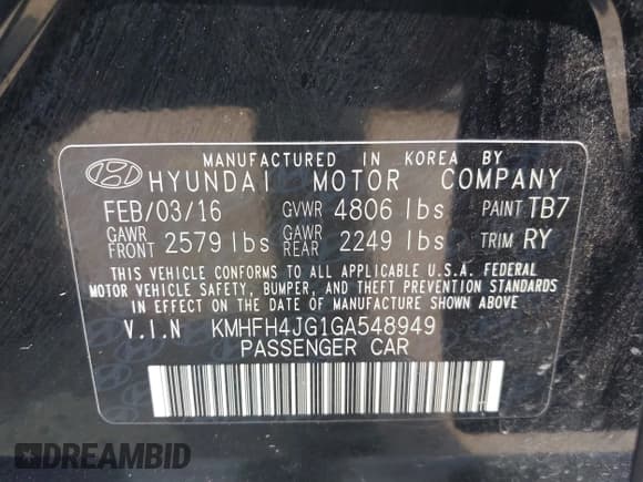 ✅ 2016 Hyundai Azera Limited • VIN: KMHFH4JG1GA548949 • Лот: 42315132. Опубликован ранее на IAAI с пробегом 61 739 миль. Бесплатный доступ к архиву аукционных продаж из США и подробный отчёт об истории автомобиля на DreamBid. Изображение 9.