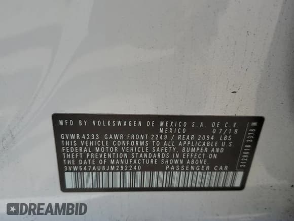 ✅ 2018 Volkswagen Golf GTI S • VIN: 3VW547AU8JM292240 • Lot: 90053095. Wystawiony na Copart z przebiegiem 113 807 mil. Bezpłatny archiwum sprzedaży aukcyjnych z USA i szczegółowy raport historii pojazdu na DreamBid. Zdjęcie 13.