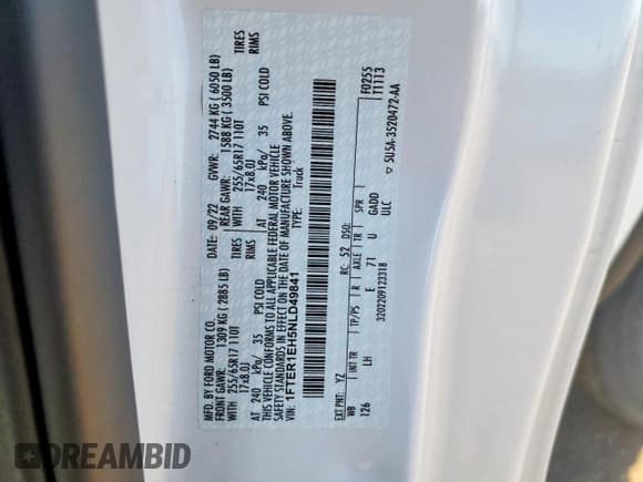 ✅ 2022 Ford Ranger XL • VIN: 1FTER1EH5NLD49841 • Lot: 91476205. Listed on Copart with 108,644 mi. Free auction sales archive from the USA and detailed vehicle history report at DreamBid. Image 12.