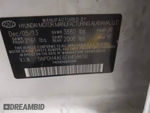 2014 Hyundai Elantra SE z VIN 5NPDH4AE6EH458650, wystawiony jako IAAI lot #42758489 z przebiegiem 126 394 mil mil oraz . Historia ofert i sprzedaży dostępna na DreamBid. Obrazek 9.