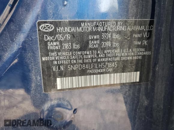 ✅ 2020 Hyundai Elantra SEL • VIN: 5NPD84LF1LH571845 • Lot: 66881265. Listed on Copart with 91,136 mi. Free auction sales archive from the USA and detailed vehicle history report at DreamBid. Image 12.