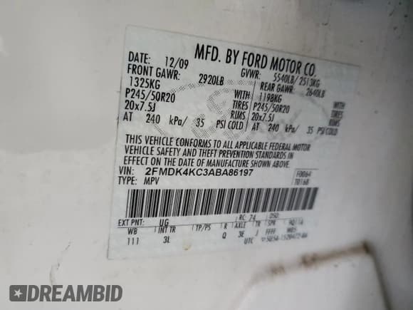 ✅ 2010 Ford Edge Limited • VIN: 2FMDK4KC3ABA86197 • Lot: 90131495. Wystawiony na Copart z przebiegiem 172 380 mil. Bezpłatny archiwum sprzedaży aukcyjnych z USA i szczegółowy raport historii pojazdu na DreamBid. Zdjęcie 13.