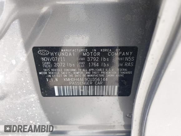 ✅ 2012 Hyundai Elantra Limited • VIN: KMHDH4AE9CU356144 • Lot: 42819840. Listed on IAAI with 52,131 mi. Free auction sales archive from the USA and detailed vehicle history report at DreamBid. Image 9.