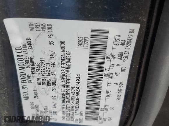 ✅ 2006 Ford Explorer XLT • VIN: 1FMEU63E56ZA14934 • Lot: 80158305. Listed on Copart with 121,323 mi. Free auction sales archive from the USA and detailed vehicle history report at DreamBid. Image 13.