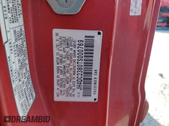 ✅ 1996 Acura Integra GS-R • VIN: JH4DC2380TS000769 • Lot: 85084574. Wystawiony na Copart z przebiegiem 102 393 mil. Bezpłatny archiwum sprzedaży aukcyjnych z USA i szczegółowy raport historii pojazdu na DreamBid. Zdjęcie 12.