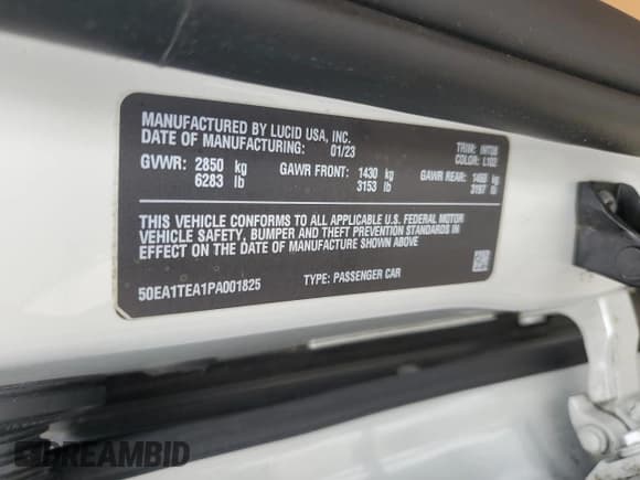 ✅ 2023 Lucid Air Touring • VIN: 50EA1TEA1PA001825 • Lot: 81872975. Wystawiony na Copart z przebiegiem 62 572 mil. Bezpłatny archiwum sprzedaży aukcyjnych z USA i szczegółowy raport historii pojazdu na DreamBid. Zdjęcie 12.