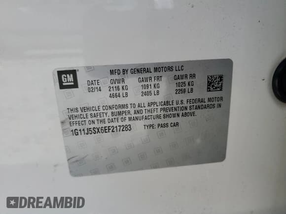 ✅ 2014 Chevrolet Malibu LTZ • VIN: 1G11J5SX6EF217283 • Lot: 69306405. Listed on Copart with 162,026 mi. Free auction sales archive from the USA and detailed vehicle history report at DreamBid. Image 12.