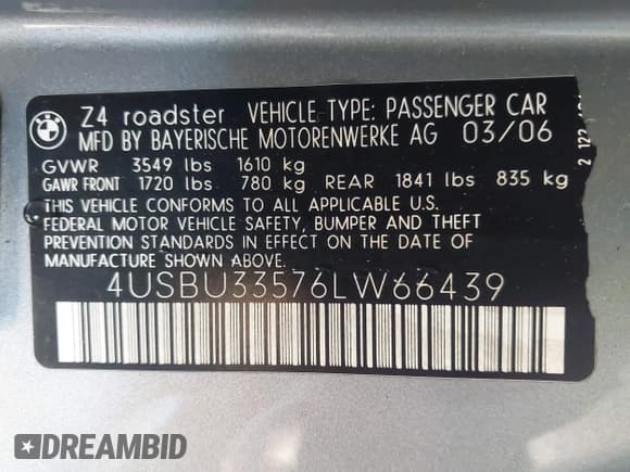 ✅ 2006 BMW Z4 3.0i • VIN: 4USBU33576LW66439 • Lot: 43520195. Listed on IAAI with 79,305 mi. Free auction sales archive from the USA and detailed vehicle history report at DreamBid. Image 9.