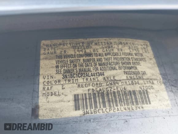 ✅ 2010 Nissan Versa S • VIN: 3N1BC1CP2AL441344 • Lot: 41473083. Listed on IAAI with 183,932 mi. Free auction sales archive from the USA and detailed vehicle history report at DreamBid. Image 9.