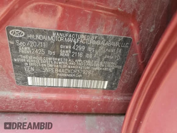 ✅ 2012 Hyundai Sonata GLS • VIN: 5NPEB4ACXCH379287 • Lot: 70922324. Listed on Copart with 142,221 mi. Free auction sales archive from the USA and detailed vehicle history report at DreamBid. Image 13.